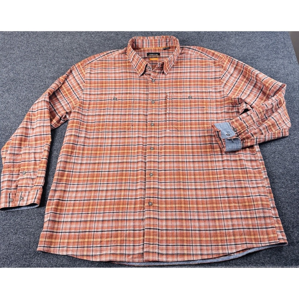 ORVIS Mens 2XL Plaid Long Sleeve Button Up Active Fit Cotton Blend Outdoor EUC